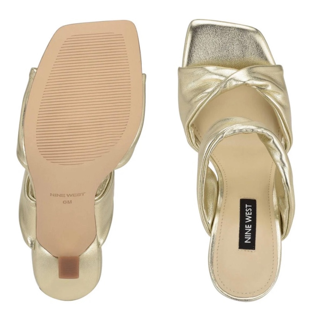 Nine West See Ya Womens Sandal Square Toe Pumps, Gold Size 9W